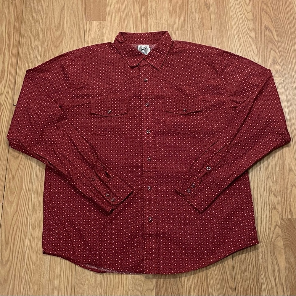 Cinch Mens Medium Long Sleeve Button Down Western Shirt Pearl Snap Red Geometric